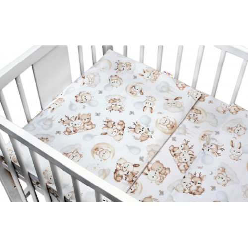 Mantinel s obliečkami, 3D sada - Sny zvieratiek, biela/hnedá, 135x100 cm
