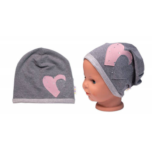 Detská čiapka bavlna, Srdiečka s kamienkami, Baby Nellys, sivá