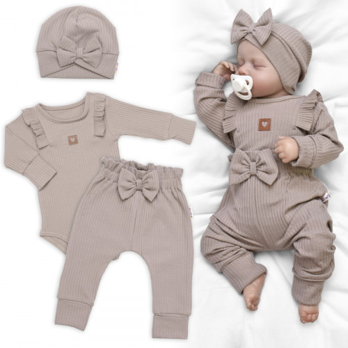 Rebrovaná rastúca súprava 3D, Baby Girl - taupe, veľ. 68/74