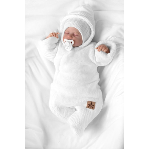 Zimná pletená kombinéza/overálok s kapucňou Baby Nellys - bílá, veľ. 62