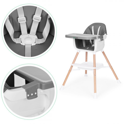 Detská jedálenská stolička 2v1, sivá