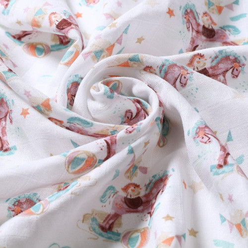 Bambusové detské plienky 3 ks, Hojdací koník - fialové