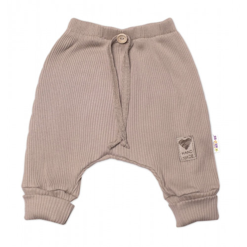 Baby Nellys 3-dielna rebrovaná súpr. Hand Made, body, tepláčiky a čiapočka, béžová