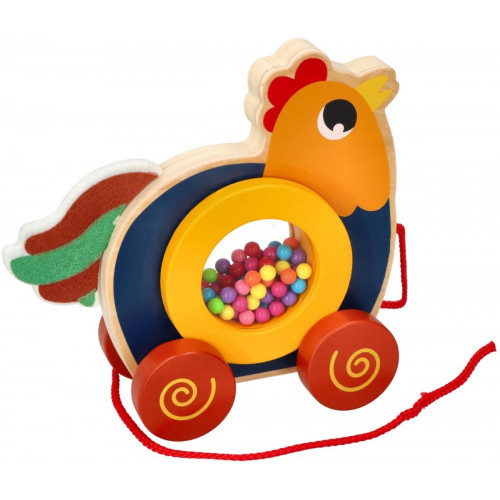 Edukačná drevená ťahacia hračka - Kúhút s farebnými guličkami