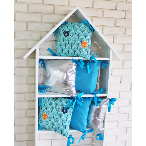 Baby Nellys Vankúšikový mantinel s obliečkami Shine - lesik tyrkys, 120x90, 40x60cm