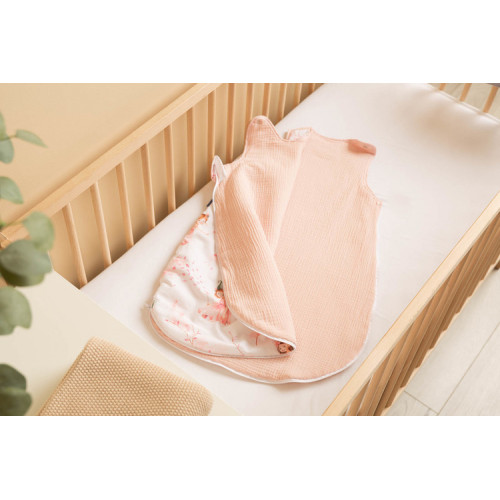 Spací vak, mušelín, bavlna, veľ. S, 47x70cm - Víla Ema, ružová, biela