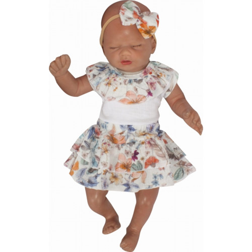 Mušelínové tilko, kraťasy so sukničkou + čelenka, 3D sada, Kvety Z&Z, biela, veľ. 92