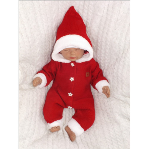 Z&Z Detský pletený overal s kapucňou Baby Santa, červený, veľ. 80