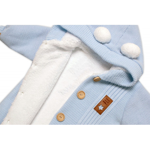 Baby Nellys Pletená kombinéza/overal LUX STAR s kožúškom, dvojvrstvová, sv. modrá