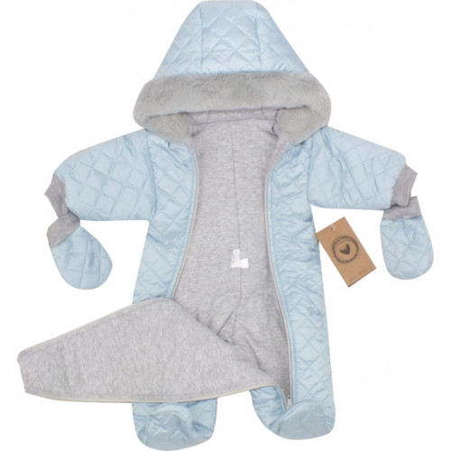 Zimná prešívaná kombinéza s kožušinou a kapucňou + rukavičky Z&Z - modrá