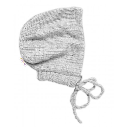 Pletená čiapočka na zaväzovanie bonetka Boy, Hand Made Baby Nellys, sivá, veľ. 68/74