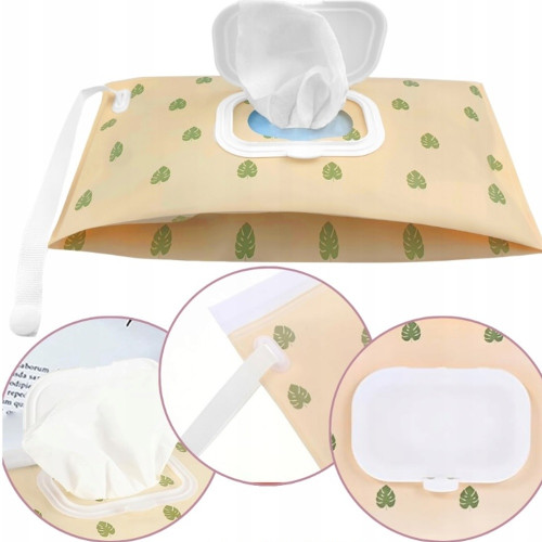 Puzdro/obal na vlhčené obrúsky, Listy - ecru