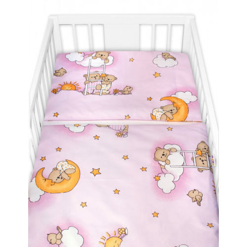 Mantinel s obliečkami Premium, Baby Nellys, 3D sada, Medvedík na rebríku, ružový,135x100cm