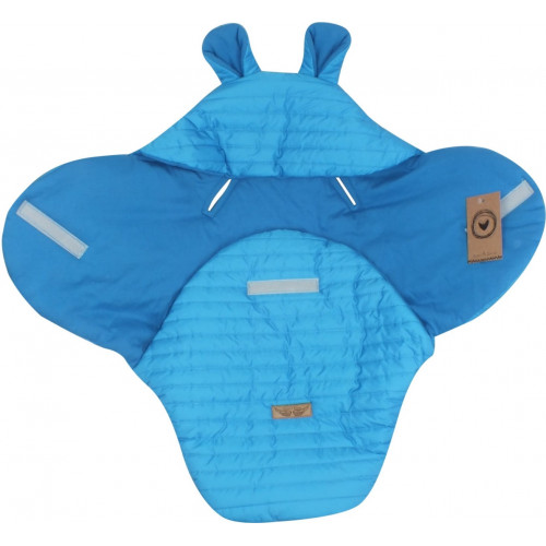 Prešívaný fusák do autosedačky s kapucňou a bavlnenou podšívkou, modrá