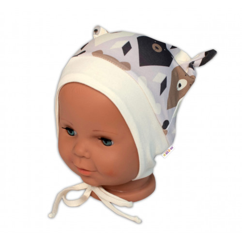 Baby Nellys Dojčenská čiapočka uzlíček na zaväzovanie - Medvede, hnedá