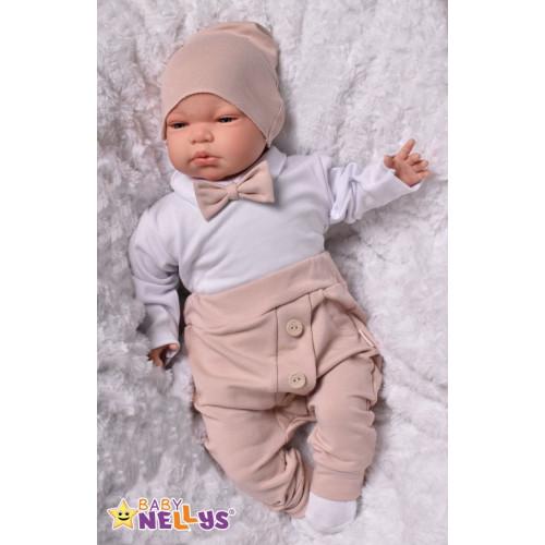 Baby Nellys 3-dielna sada Hubert, body s motýlikom, tepláčiky a čiapočka - béžový, veľ. 92