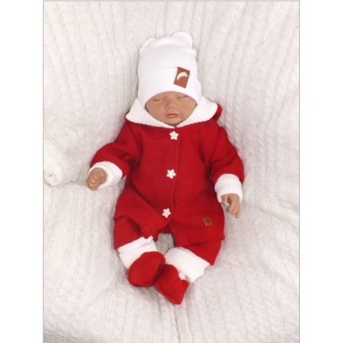 Z&Z 3-dielna pletená súprava, kabátik, nohavice a topánočky Baby Santa, červená, veľ. 86