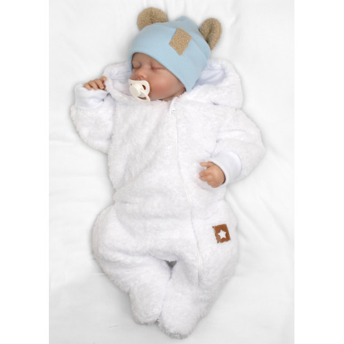 Dvojvrstvová rebrovaná čiapočka s uškami boucle medvedík - modrá