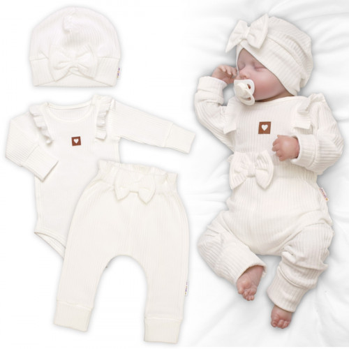 Rebrovaná rastúca súprava 3D, Baby Girl - smotanová, veľ. 68/74
