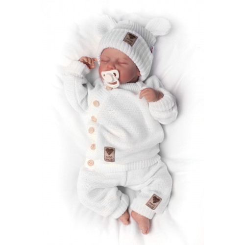 Pletená bavlněná čiapka s uškami, dvojvrstvová, Hand Made Baby Nellys, biela