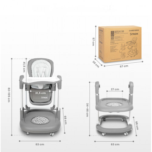 Detská multifunkčná stolička Sitron 3v1 – kŕmenie, hojdačka a chodítko - sivá