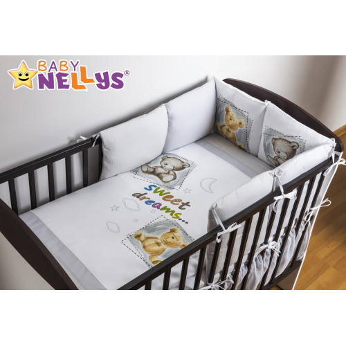 Baby Nellys Obliečky s vankúšikovým mantinelom Sweet Dreams by TEDDY - sivý