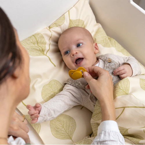 Obliečky do postieľky, kočíka 2D sada bavlna - Leafs, Lullaby Planet, ecru/zelená