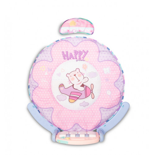 Vzdelávacia edukačná hracia podložka s hrazdičkou a so zvukmi, Happy, ružová