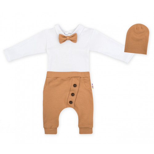 Baby Nellys 3-dielna sada Hubert, body s motýlikom, tepláčiky a čiapočka - hnědá, veľ. 98