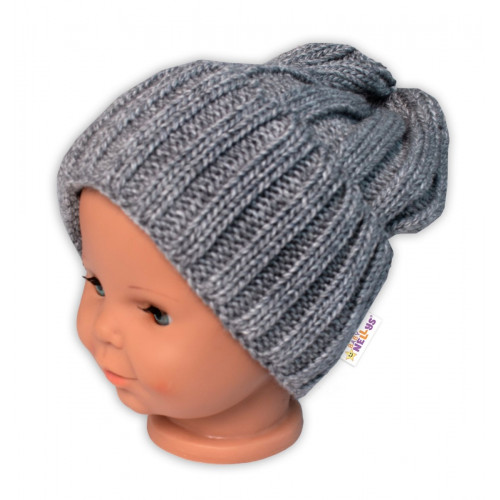 BABY NELLYS Zimná nadčasová čiapka Mom and Baby, šedá