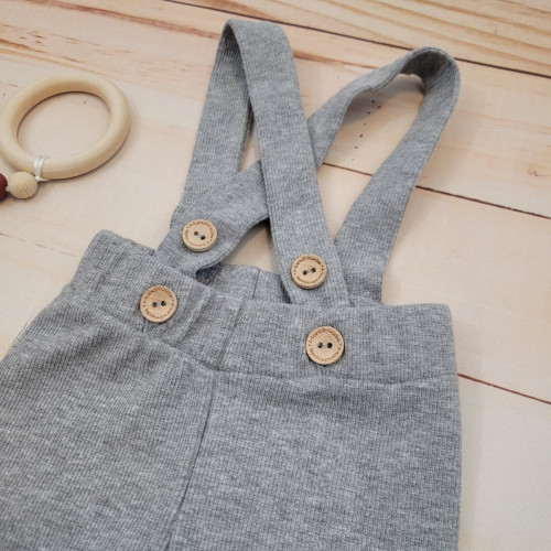 Rebrované rastúce legíny s trakmi na gombíky - šedé melírová, veľ. 80/86