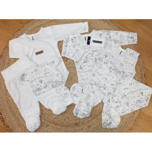 Dojčenská súprava do pôrodnice 7D, bavlna Kazum, Krajina - biela