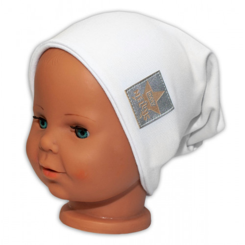 Baby Nellys Hand Made Jarná/jesenná bavlnená čiapka - dvojvrstvová, biela, vel. 110