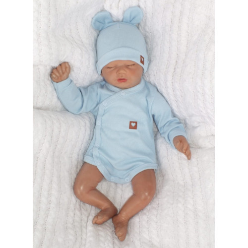 Sada do pôrodnice 4D, rebrovaná, body, polodupačky, kabátik a čiapočka, modrá, veľ.62