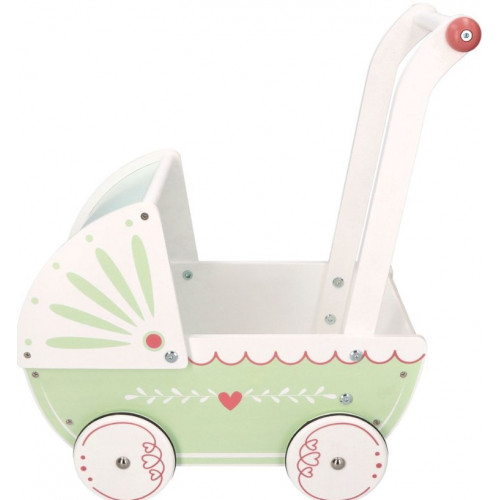 Drevený kočík pre bábiky Adam Toys - mätovo/biely