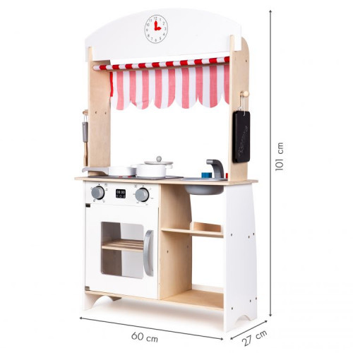 Eco Toys Drevená kuchynka s príslušenstvom, 101 x 60 x 27 cm - biela
