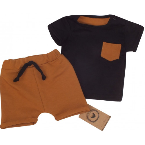 Z&Z 2-dielna sada tričko kr. rukáv, kraťasky s povrázkom - hnedá, čierna, veľ. 68