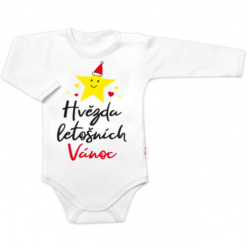 Body dlhý rukáv Hvězda letošních Vánoc, Baby Nellys, biele, veľ. 86