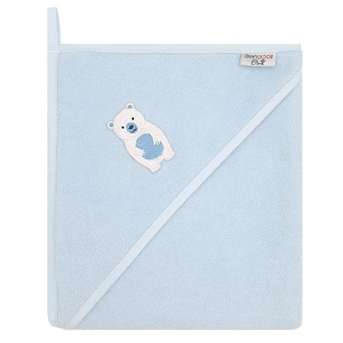 Osuška s kapucňou a uškami Medvedík, 100x100 cm - modrý