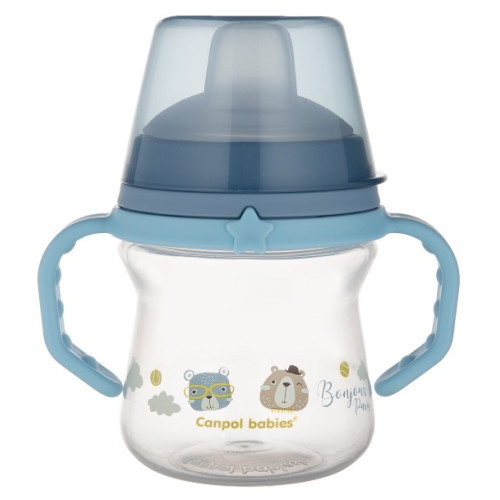 Nevylievací hrnček Canpol Babies s mäkkým náustkom - Bonjour, modrý, 150 ml