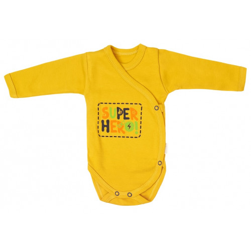 Mamatti Dojčenské body dlhý rukáv, zapínanie bokom, Hero - horčicové, veľ. 62