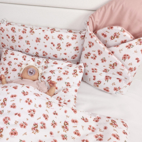 Obliečky do postieľky, bavlna, 2D sada, Kačičky - biela, púdrovo ružová