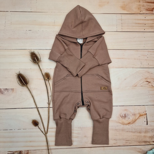 Detský teplákový overal s predĺženými nápletmi, čokoláda, veľ.  80