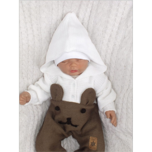 Z&Z Pletený detský overálek s kapucňou Macko, hnedý/biely, veľ. 74