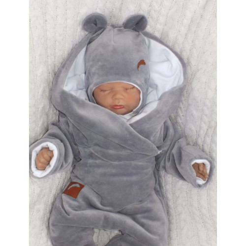 Z&Z Velúrová čiapka na zaväzovanie s uškami, sivá, 80/86