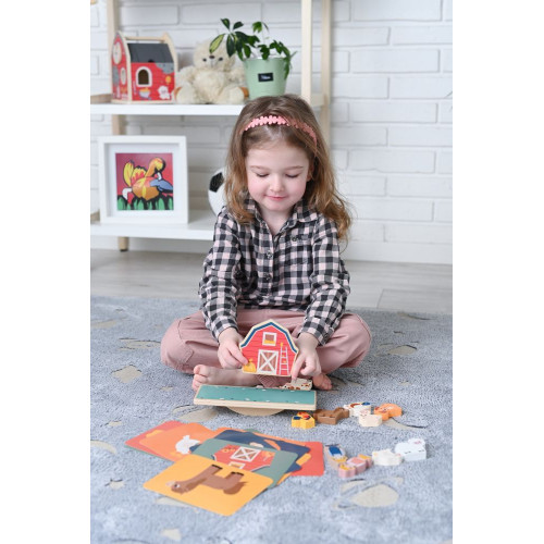 Drevená balančná hra, puzzle - Farma so zvieratkami