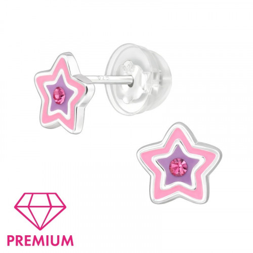 Detské strieborné náušničky Star pink premium, puzetové
