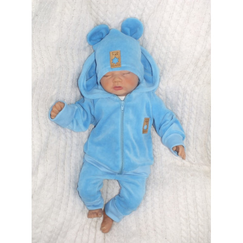 Z&Z Velúrová, semišková tepláková súprava s uškami MYŠKA - sv. modrá