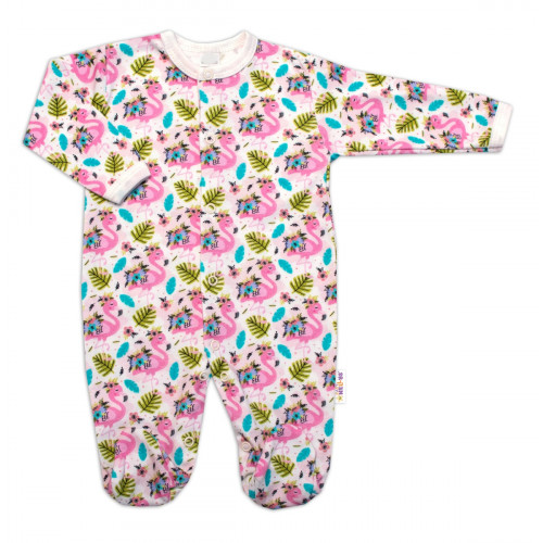 Baby Nellys Dojčenský overal zapínanie uprostred, Plameniak - biela/ružová, veľ. 80