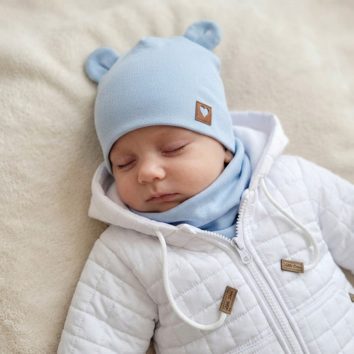 Z & Z Dvojvrstvová bavlnená čiapočka LOVE TEDDY, sv. modrá
